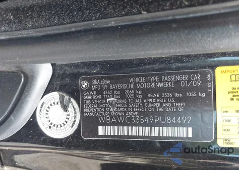 2009 BMW 328I xDrive из США, поврежденный, VIN WBAWC33549PU84492